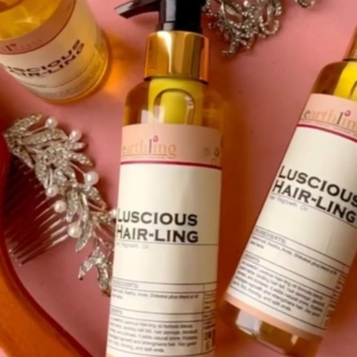 Earthling Luscious Hair Oil made from 40 plus herbs.