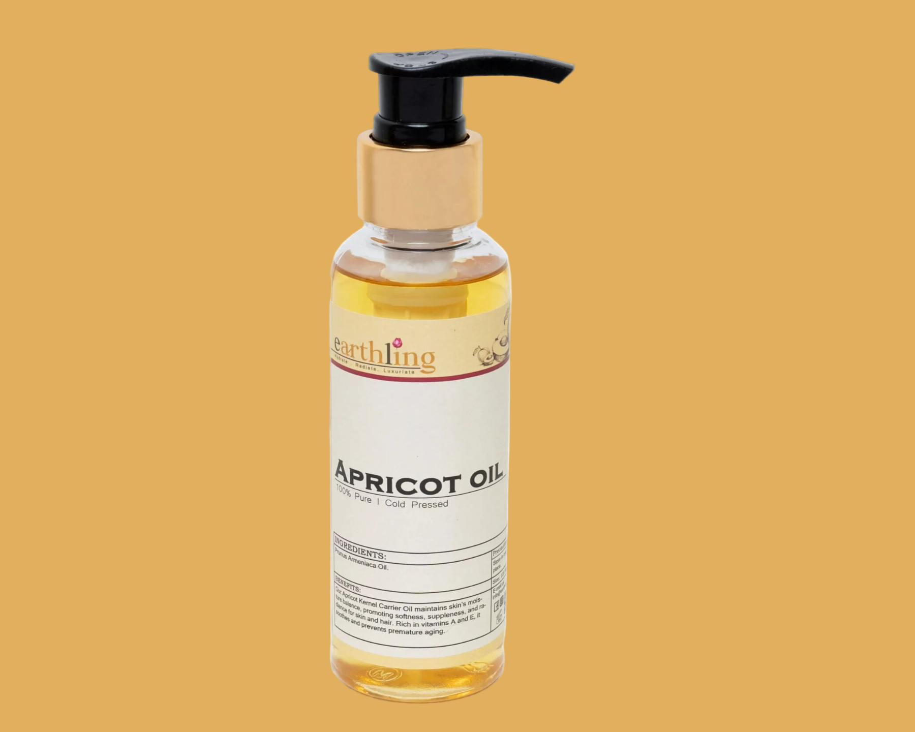 Cold Pressed Apricot Oil. 100% Pure Earthling 