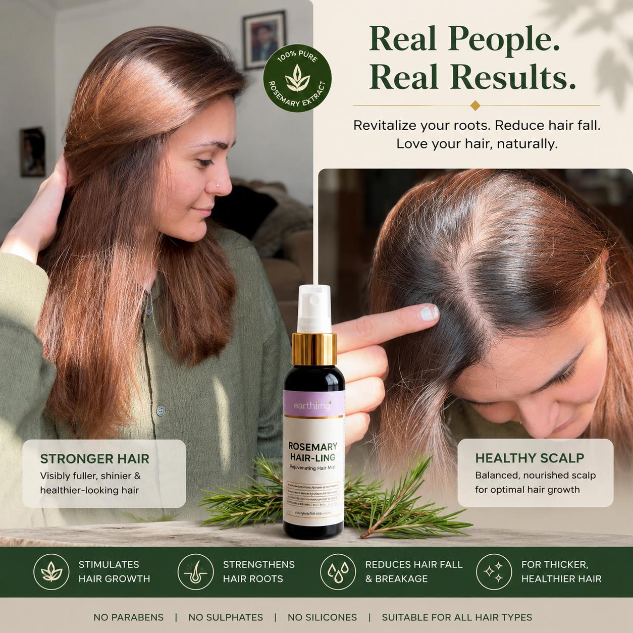 Real results of Earthling Rosemary Hair Mist