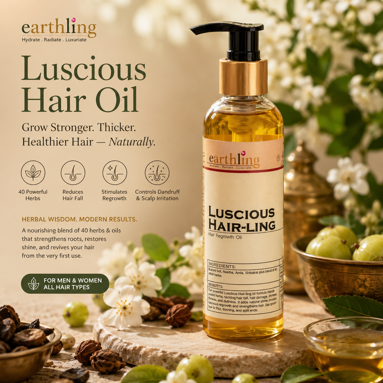Earthling Luscious Hair Oil - Made with 40+ herbs