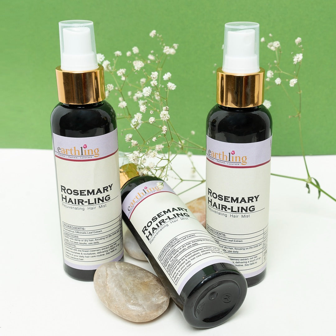 Earthling Rosemary Hair Spray bottle for nourishing and strengthening hair.