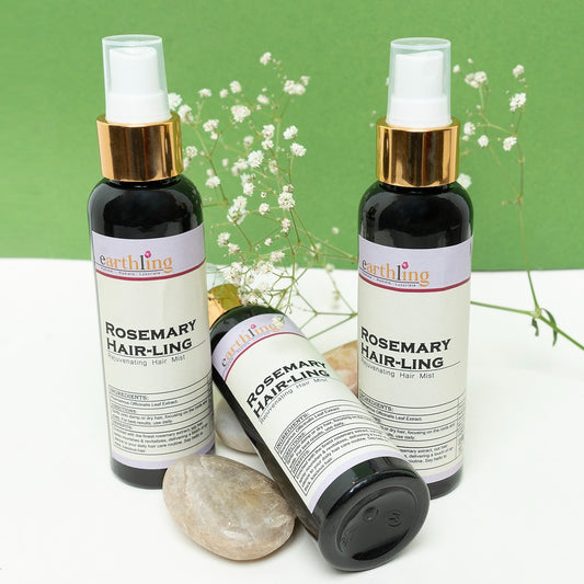 Earthling Rosemary Hair Spray bottle for nourishing and strengthening hair.